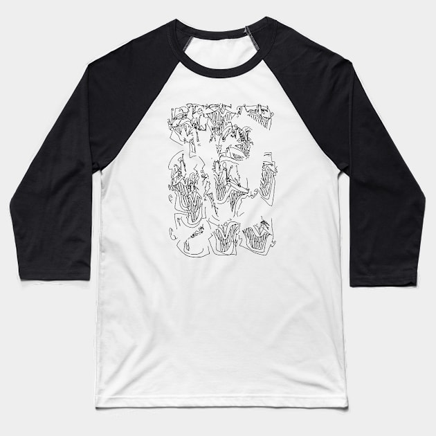 #2 - Limp Faces Psychedelic Line Ink Drawing with Art Style Baseball T-Shirt by MrBenny